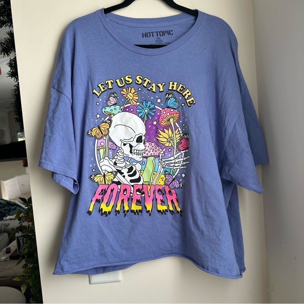 Let us stay here forever skull trippy groovy hot topic oversized tee shirt